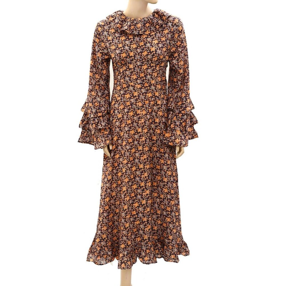 Doen Floral Midi Dress - Black and Orange